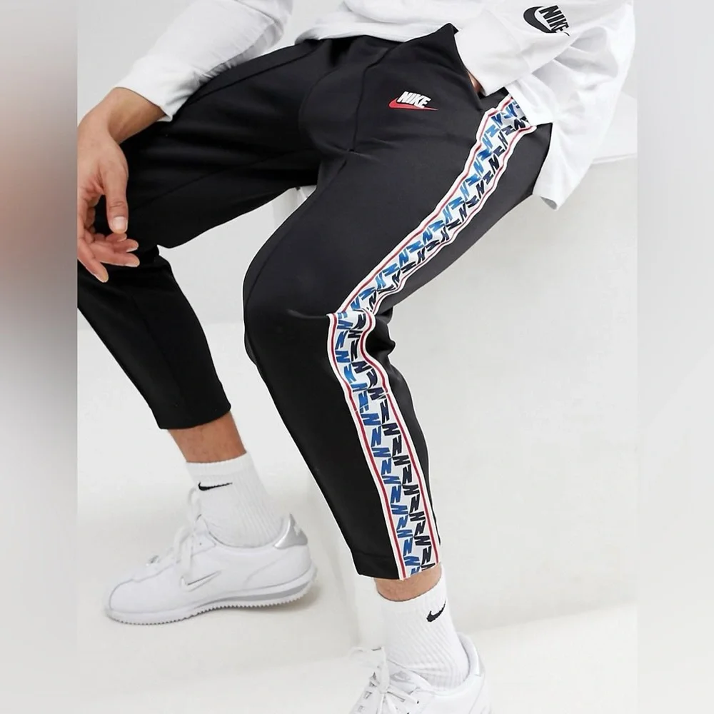 Nike Zeus Navy Joggers Track Pants W Taped Side Stripe Logo Medium Sporty 90’s
